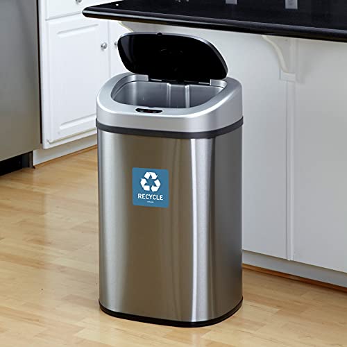 Sicol Plus Trash Recycle Stickers Recycle Bin Decals and Trash can Stickers 4 x 4 Inches Round (Aquamarine/Gray) UV Protected Indoor and Outdoor Self Adhesive Vinyl Stickers (4x4 Inch 04 Pcs Square)