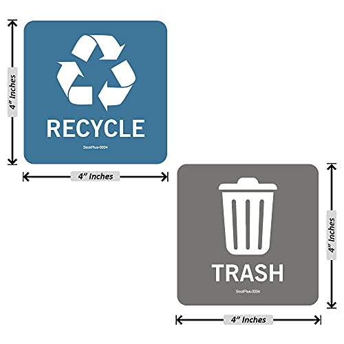 Sicol Plus Trash Recycle Stickers Recycle Bin Decals and Trash can Stickers 4 x 4 Inches Round (Aquamarine/Gray) UV Protected Indoor and Outdoor Self Adhesive Vinyl Stickers (4x4 Inch 04 Pcs Square)