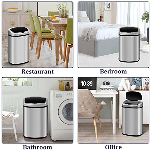 Trash Can 13 Gallon Automatic Kitchen Garbage Can Touch Free Stainless Steel Kitchen Trash Can with Lid, 50L High Capacity Electronic Touchless Sensor Trash Bin Garbage Bin Waste Bin, Silver