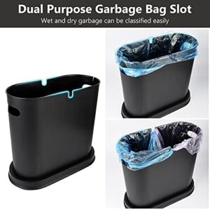 Trash Can, 10 Liter / 2.4 Gallon Plastic Slim Garbage Container Bin with Press Top Lid, Waste Basket for Kitchen, Bathroom, Living Room, Office, Narrow Place（Black）