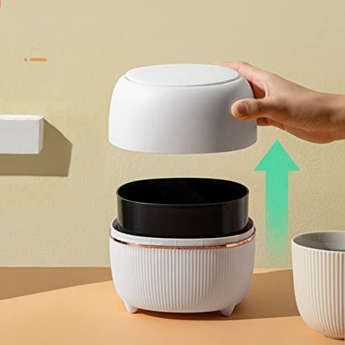 Plastic Trash can Creative Mini Desktop Trash can, with lid Small Home Office Cleaning Trash Button Desktop Storage bin, with 50 Trash Bags (White)