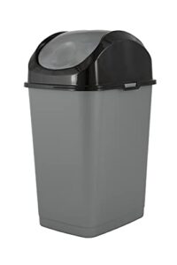superio trash can with swing top lid 9 gallon, grey and black slim waste bin durable plastic 37 qt fit small spaces, office, bathroom, under