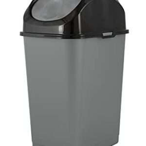 Superio Trash Can with Swing Top Lid 9 Gallon, Grey and Black Slim Waste Bin Durable Plastic 37 Qt Fit Small Spaces, Office, Bathroom, Under