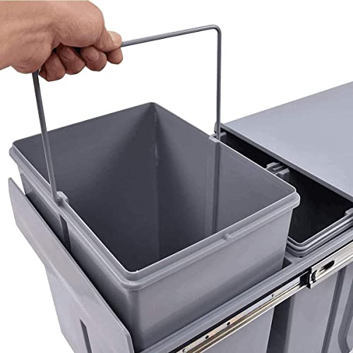 tonchean Pull Out Trash Can Under Cabinet 20 Quart + 10 Quart Under Sink Trash Can Double Sliding Trash Can Kitchen Pull Out Recycling Bin Waste Container for Garbage Classification