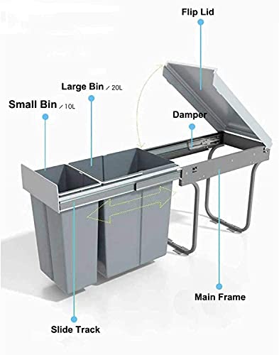 tonchean Pull Out Trash Can Under Cabinet 20 Quart + 10 Quart Under Sink Trash Can Double Sliding Trash Can Kitchen Pull Out Recycling Bin Waste Container for Garbage Classification