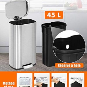 Kitchen Trash Can Brushed Stainless Steel 8 Gallon/30L Step Garbage Can Small & Tall Waste Basket with Lid & Plastic Inner Bucket Metal Pedal Recycle Rubbish Bin for Kitchen, Bathroom, Bedroom, Office