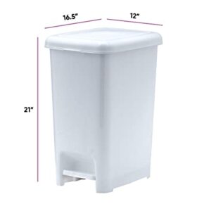 Superio 10.5 Gal Slim Step On Pedal Plastic Trash Can, Waste Bin for Under Desk, Office, Bedroom, Bathroom- 42 Qt White