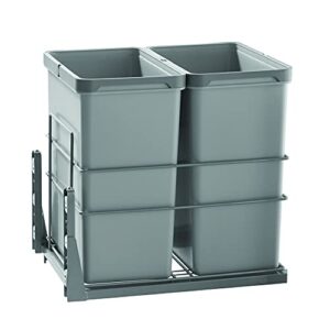 IMEX - 30 Qt./7.5 Gal Pull Out Under Mount Waste Container - Kitchen Trash Garbage Can & Bin for Under Counter Cabinet - Plastic Dustbin Mountable Basket (Gray, Double)