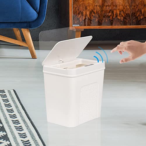 Blinkbrione Trash bin Kitchen,Rectangular Plastic ,Automatic Trash can Small, Recycle White, Bathroom Wastebasket with lid, Garbage can with Motion Sensor lid 2.5Gallon Hand-Free