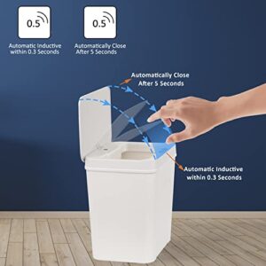 Blinkbrione Trash bin Kitchen,Rectangular Plastic ,Automatic Trash can Small, Recycle White, Bathroom Wastebasket with lid, Garbage can with Motion Sensor lid 2.5Gallon Hand-Free