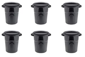 united solutions ti0065 32 gallon outdoor waste garbage bin, 6 pack, easy to carry pass-through handles & attachable click lock lid, black, 6-pack