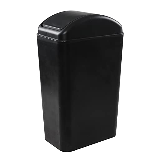 Rinboat Black 3.5 Gallon Swing Top Garbage Can, Plastic Swing Lid Trash Can