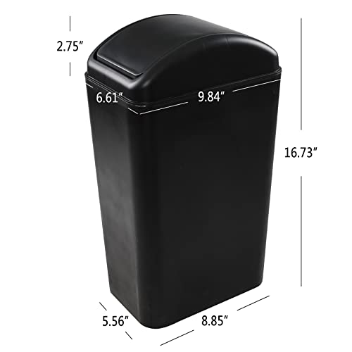 Rinboat Black 3.5 Gallon Swing Top Garbage Can, Plastic Swing Lid Trash Can