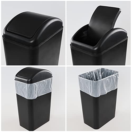 Rinboat Black 3.5 Gallon Swing Top Garbage Can, Plastic Swing Lid Trash Can