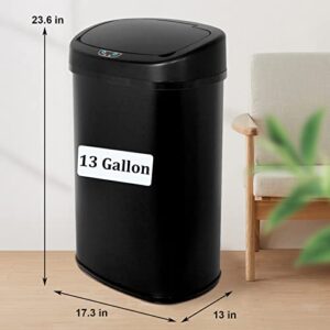 Better Choicet Kitchen Trash Can with Touch-Free Motion Sensor, Automatic Stainless-Steel Trash Can with Lid, Anti-Fingerprint Mute Designed Garbage Can Waste Bin,13.2 Gallon / 50 Liter (Black)