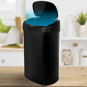 better choicet kitchen trash can with touch-free motion sensor, automatic stainless-steel trash can with lid, anti-fingerprint mute designed garbage can waste bin,13.2 gallon / 50 liter (black)