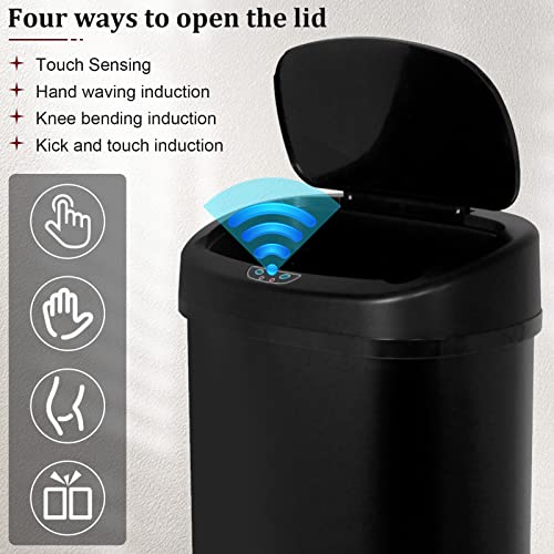 Better Choicet Kitchen Trash Can with Touch-Free Motion Sensor, Automatic Stainless-Steel Trash Can with Lid, Anti-Fingerprint Mute Designed Garbage Can Waste Bin,13.2 Gallon / 50 Liter (Black)