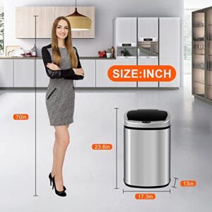 13 Gallon Trash Can Kitchen Garbage Can with Lid Touchless Sensor Waste Bin Stainless Steel Auto Slim for Home, Living Room, Bedroom, Office, 50 Liter