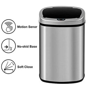 13 Gallon Trash Can Kitchen Garbage Can with Lid Touchless Sensor Waste Bin Stainless Steel Auto Slim for Home, Living Room, Bedroom, Office, 50 Liter