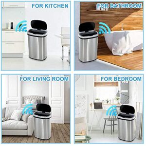 13 Gallon Trash Can Kitchen Garbage Can with Lid Touchless Sensor Waste Bin Stainless Steel Auto Slim for Home, Living Room, Bedroom, Office, 50 Liter