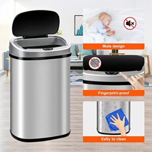 13 Gallon Trash Can Kitchen Garbage Can with Lid Touchless Sensor Waste Bin Stainless Steel Auto Slim for Home, Living Room, Bedroom, Office, 50 Liter