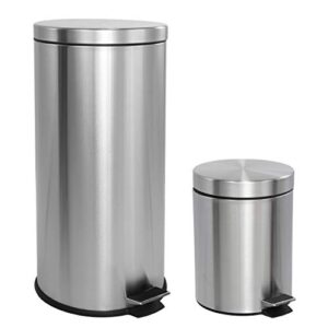 happimess hpm1000a oscar 8-gallon step-open trash can with free mini trash can, fingerprint resistant, kitchen, laundry room, office, large: 7.9 gallons, small: 1.3 gallons, stainless steel