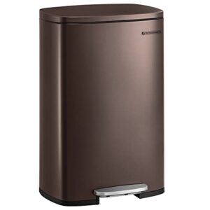 songmics 13 gallon trash can, stainless steel kitchen garbage can, recycling or waste bin, soft close, step-on pedal, removable inner bucket, brown ultb50br