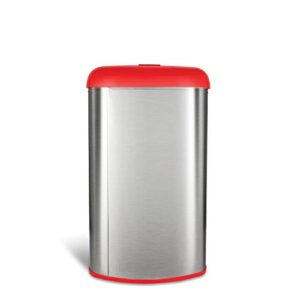 NINESTARS OTT-50-19RD Open Top Office Bathroom Trash Can, 13 Gal 50L, Stainless Steel Base (D Shape, Red Lid)