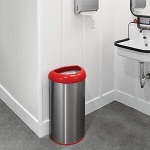 NINESTARS OTT-50-19RD Open Top Office Bathroom Trash Can, 13 Gal 50L, Stainless Steel Base (D Shape, Red Lid)