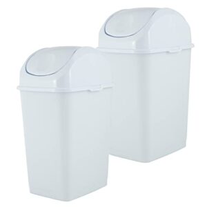 superio kitchen trash can with swing top lid white, 13 gallon (2 pack) slim waste bin durable plastic, fit small spaces , office, bathroom, under counter