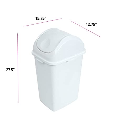 Superio Kitchen Trash Can with Swing Top Lid White, 13 Gallon (2 Pack) Slim Waste Bin Durable Plastic, Fit Small Spaces , Office, Bathroom, Under Counter