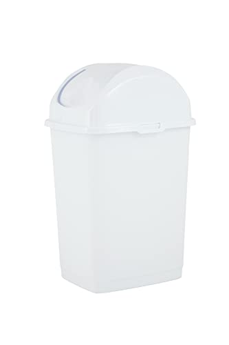 Superio Kitchen Trash Can with Swing Top Lid White, 13 Gallon (2 Pack) Slim Waste Bin Durable Plastic, Fit Small Spaces , Office, Bathroom, Under Counter