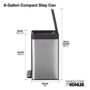 Kohler K-20942-BST 8-Gallon Compact Black Stainless Step Trash Can, Black Stainless,Black Stainless Steel