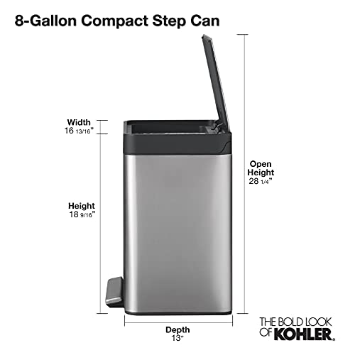 Kohler K-20942-BST 8-Gallon Compact Black Stainless Step Trash Can, Black Stainless,Black Stainless Steel