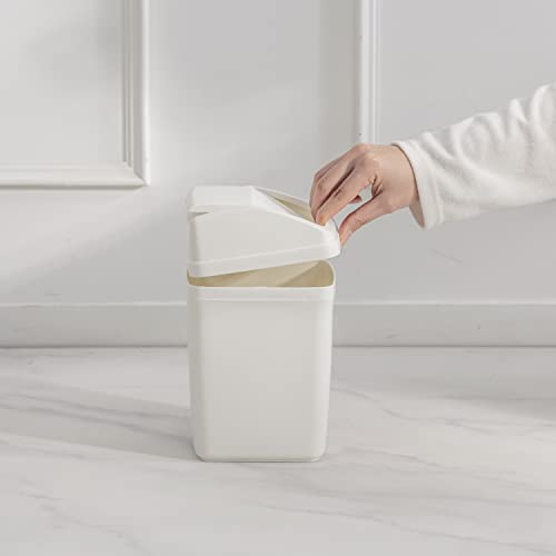 Small Trash can with lid 2 Liter/ 0.5 Gallon Mini Wastebasket for Countertop, Coffee Area, Dorm Room Essentials, Bathroom, Office & Home, Kitchen, Bedroom - White