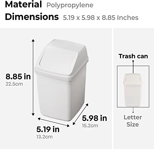 Small Trash can with lid 2 Liter/ 0.5 Gallon Mini Wastebasket for Countertop, Coffee Area, Dorm Room Essentials, Bathroom, Office & Home, Kitchen, Bedroom - White