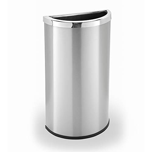 Commercial Zone Waste Container, Stainless Steel, 8 Gallon - Half Moon