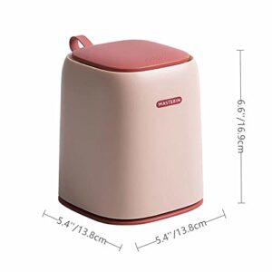 Aebor Mini Desktop Trash Can with Press Type Lid, Small Waste Garbage Basket Bin for Desk Office Kitchen, Colorful Plastic Trash with 2 Rolls of Trash Bags (Pink)