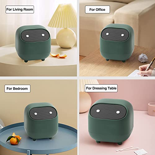 ENNTJOOY Cute Mini Ninja Desktop Trash Can Double Press Trash Can with Lid Suitable for Bathroom Vanity, Desktop, Office or Coffee Table, Green