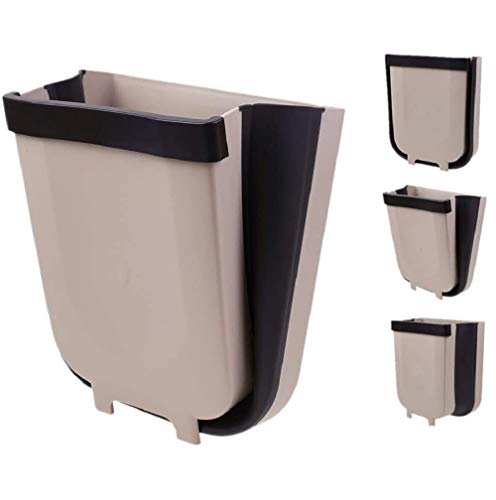 Hanging Folding Trash Can Bin for Kitchen Cabinet Door, Collapsible Trash Bin Wastebasket Garbage Can Attached to Cabinet Door Kitchen Drawer Bedroom Dorm Room Car Waste Bin - 8L (Coffee)