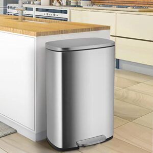 dkelincs 13 gallon stainless steel trash can, step kitchen garbage can with lid & removable inner bucket, 50 liter pedal metal rubbish bin for bedroom, bathroom