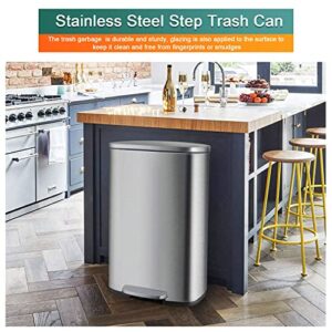 Dkelincs 13 Gallon Stainless Steel Trash Can, Step Kitchen Garbage Can with Lid & Removable Inner Bucket, 50 Liter Pedal Metal Rubbish Bin for Bedroom, Bathroom