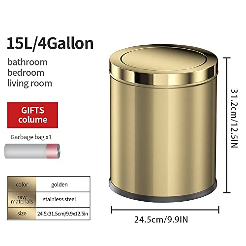 keling 15L/4gallon, Stainless Steel Trash can,Bathroom Garbage can with lid,Trash Can with Flipping Lid, Garbage cans for Kitchen,Living Room. Metallic Gold (Gold)