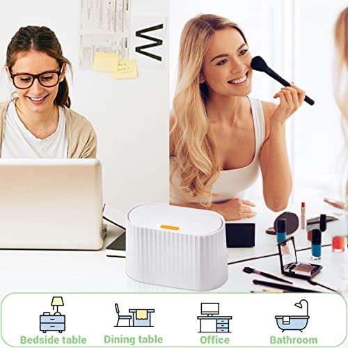 Mini Desktop Trash Can with Lid,Tiny Press Type Garbage Can with 90pcs Trash Bags,Small Little Cute Countertop Bathroom Waste Bin with Smell Proof Cover for Disposing Lint,Tissues,Cotton Pad (White)