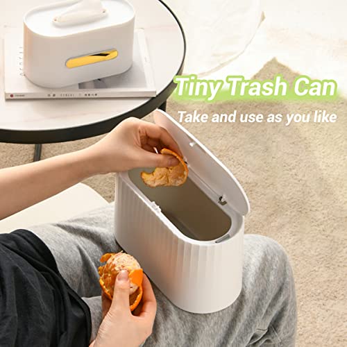 Mini Desktop Trash Can with Lid,Tiny Press Type Garbage Can with 90pcs Trash Bags,Small Little Cute Countertop Bathroom Waste Bin with Smell Proof Cover for Disposing Lint,Tissues,Cotton Pad (White)