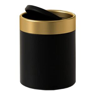 mini trash can with lid, brushed stainless steel small tiny mini trash bin can, mini countertop trash can for desk office kitchen, swing top trash bin 1.5 l/0.40 gal (black)