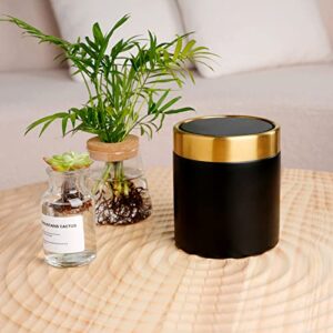 Mini Trash Can with Lid, Brushed Stainless Steel Small Tiny Mini Trash Bin Can, Mini Countertop Trash Can for Desk Office Kitchen, Swing Top Trash Bin 1.5 L/0.40 Gal (Black)