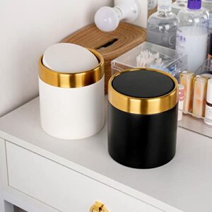 Mini Trash Can with Lid, Brushed Stainless Steel Small Tiny Mini Trash Bin Can, Mini Countertop Trash Can for Desk Office Kitchen, Swing Top Trash Bin 1.5 L/0.40 Gal (Black)