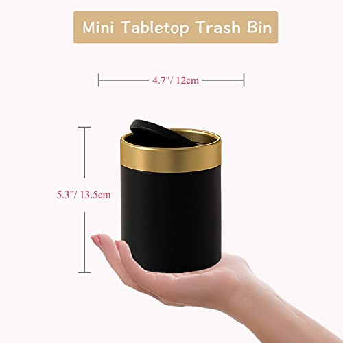 Mini Trash Can with Lid, Brushed Stainless Steel Small Tiny Mini Trash Bin Can, Mini Countertop Trash Can for Desk Office Kitchen, Swing Top Trash Bin 1.5 L/0.40 Gal (Black)