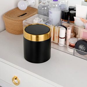 Mini Trash Can with Lid, Brushed Stainless Steel Small Tiny Mini Trash Bin Can, Mini Countertop Trash Can for Desk Office Kitchen, Swing Top Trash Bin 1.5 L/0.40 Gal (Black)